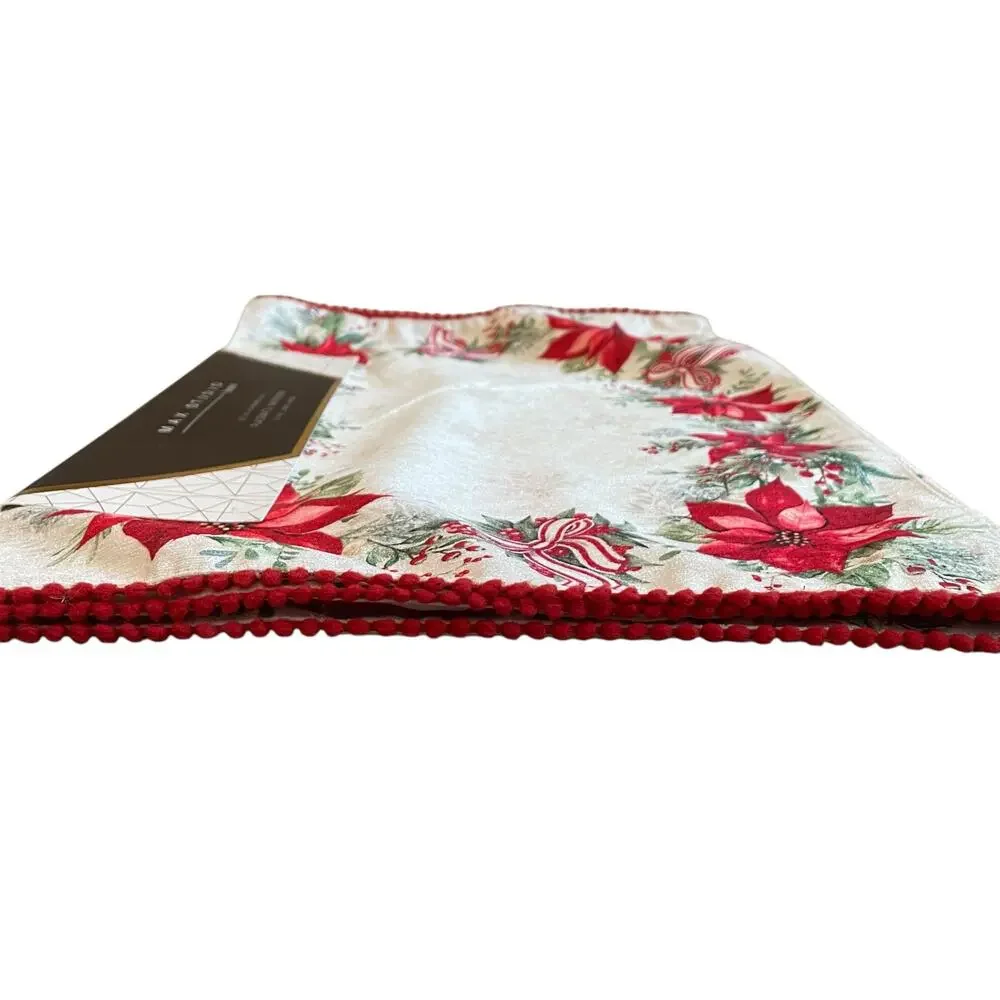 Max Studio Christmas Poinsettia & Bows Placemats 13x19 Set of 4 Holiday Red NEW